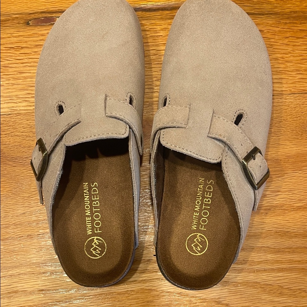 White Mountain  Taupe Suede Slip-On Clog with Buckle size 8.